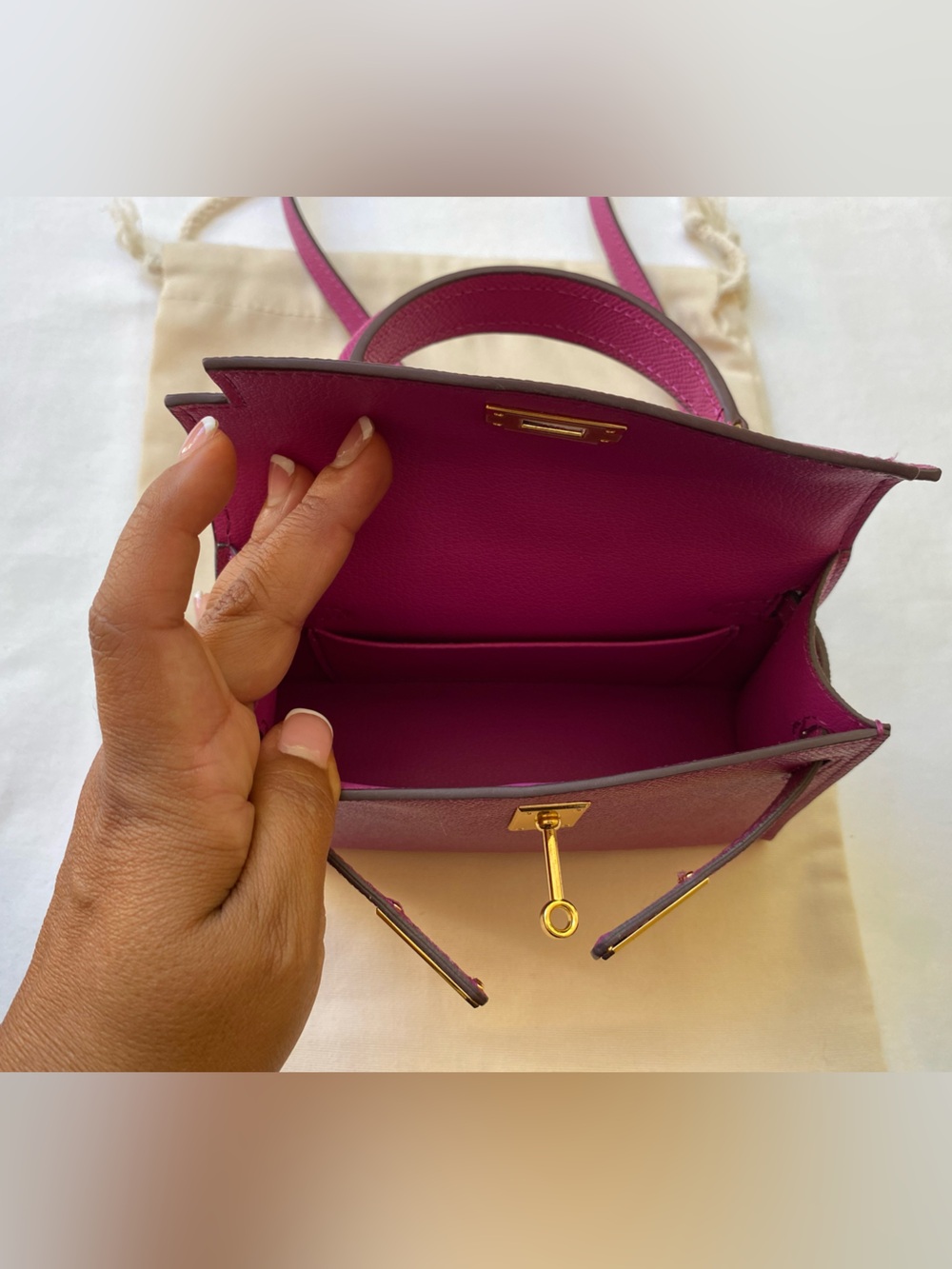 Lily & Bean Purple Pink Leather Top-Handle Kelly Bag - Picture 8 of 10